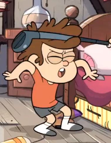 Dipper from Gravity Falls getting whacked in the head by a golf club
